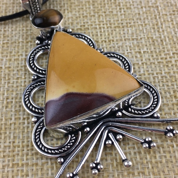New Mookaite & Tiger’s Eye Stone Silver Overlay Pendant Necklace - Picture 4 of 9